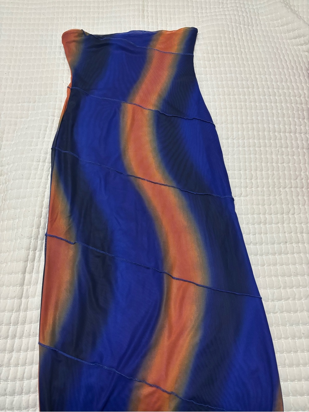Princess Polly Strapless Mesh Blue & Orange Wave Maxi Dress
